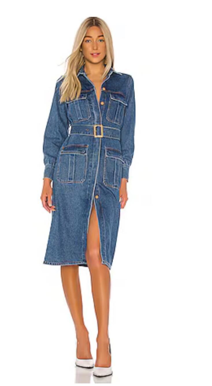 Bardot Denim Shirt Dress Belted Knee Length Cotton Blue Sz 10 L